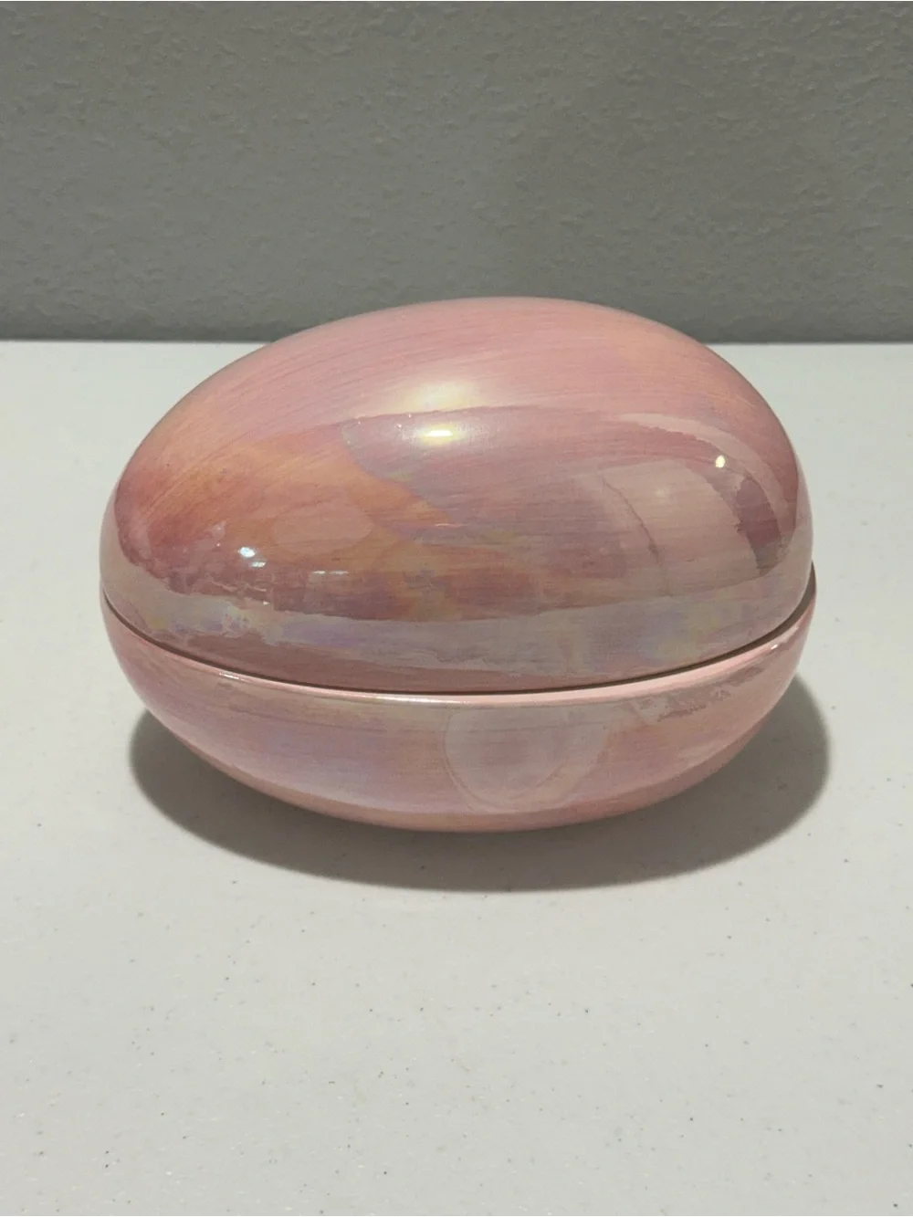 Pink Iridescent Oval Jewelry Trinket Box - Elegant Small Storage
